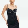 New * Solado Rhinestone Decor Solid Cami Dress Without Necklace Black