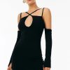 Wholesale * Solado Cold Shoulder Double Strap Bodycon Mini Dress Black