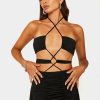 Online * Solado Halter Neck Drawstring Ruched Backless Mini Dress Black