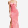 Best * Solado Satin Button Decor Split Hem Maxi Dress Pink