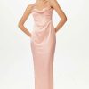 Online * Solado Satin Cowl Neck Boning Split Hem Maxi Dress Pink