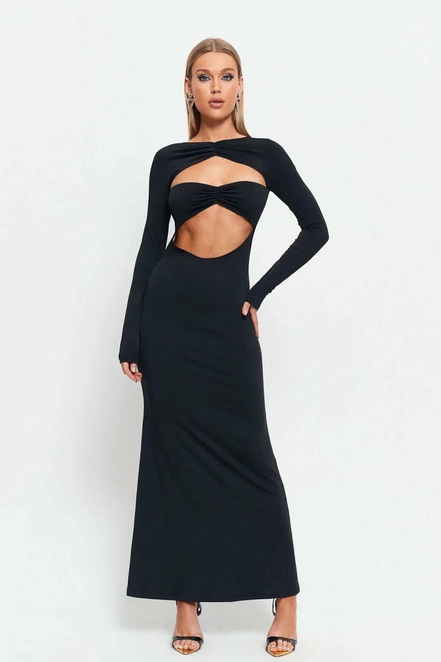 Online * Solado Twist Front Cut Out Open Back Mermaid Maxi Dress Black