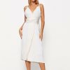 Online * Solado Plunging Neck Tie Strap Split Hem Midi Dress White