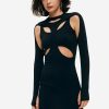 New * Solado 2 In 1 Cut Out Thumb Hole Long Sleeve Mini Dress Black