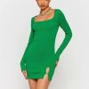 Clearance * Solado Square Neck Ribbed Knit Split Hem Mini Dress Green