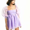 Wholesale * Solado Square Neck Layered Mesh Skater Mini Dress Plum