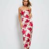 Wholesale * Solado Satin Floral Print Backless Cami Maxi Dress Red