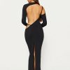 Wholesale * Solado Open Back Split Hem Long Sleeve Maxi Dress Black