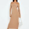 Online * Solado Off Shoulder Long Sleeve Ribbed Maxi Dress Khaki