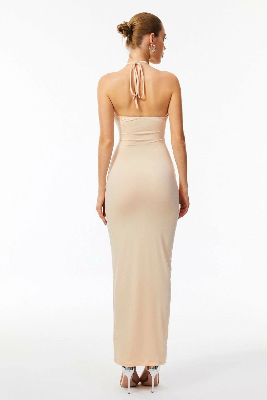 Best * Solado Cut Out Off Shoulder Halter Neck Maxi Dress Beige