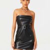 Wholesale * Solado Off Shoulder Cinched Waist Pu Leather Mini Dress With Belt Black