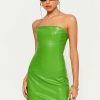 Clearance * Solado Off Shoulder Pu Leather Bodycon Tube Mini Dress Limegreen