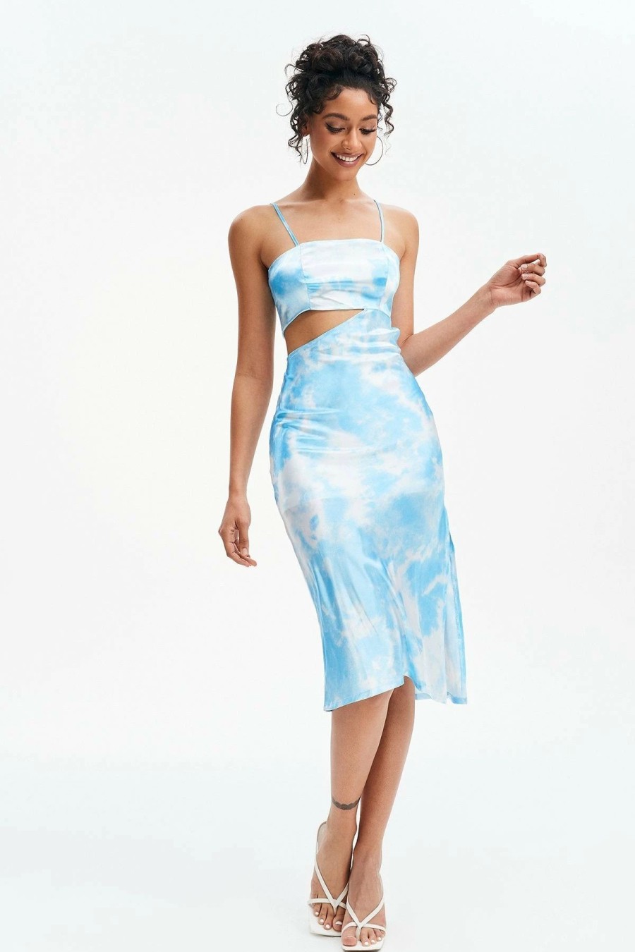 Online * Solado Tie Dye Cut Out Midi Dress Skyblue