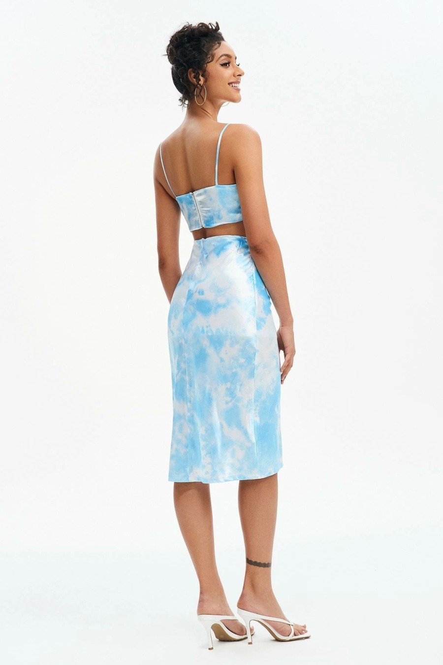 Online * Solado Tie Dye Cut Out Midi Dress Skyblue