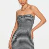 Hot * Solado Houndstooth Print Backless Tube Mini Dress Black