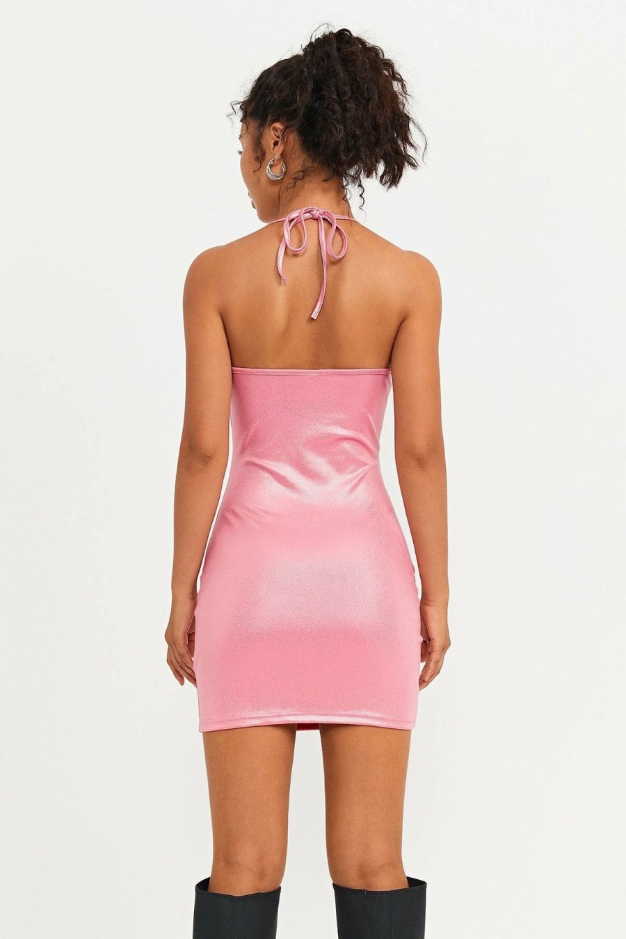 Wholesale * Solado Plunging Neck O-Ring Front Bodycon Mini Dress Pink