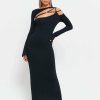 Online * Solado Cut Out Cold Shoulder Bodycon Maxi Dress Black