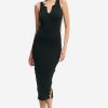 Best * Solado Notched Neck Pin Detail Sleeveless Midi Dress Black