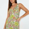 Hot * Solado Floral Print Ruched Backless A-Line Mini Dress Yellow