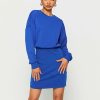 New * Solado Drop Shoulder Cinched Waist Long Sleeve Mini Dress Mediumblue