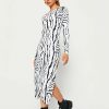 New * Solado Zebra Print Split Hem Long Sleeve Maxi Dress White