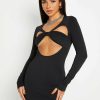 Clearance * Solado Cut Out Twist Front Long Sleeve Bodycon Dress Black