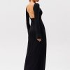 New * Solado Open Back Flared Sleeve Cinched Waist Maxi Dress Black