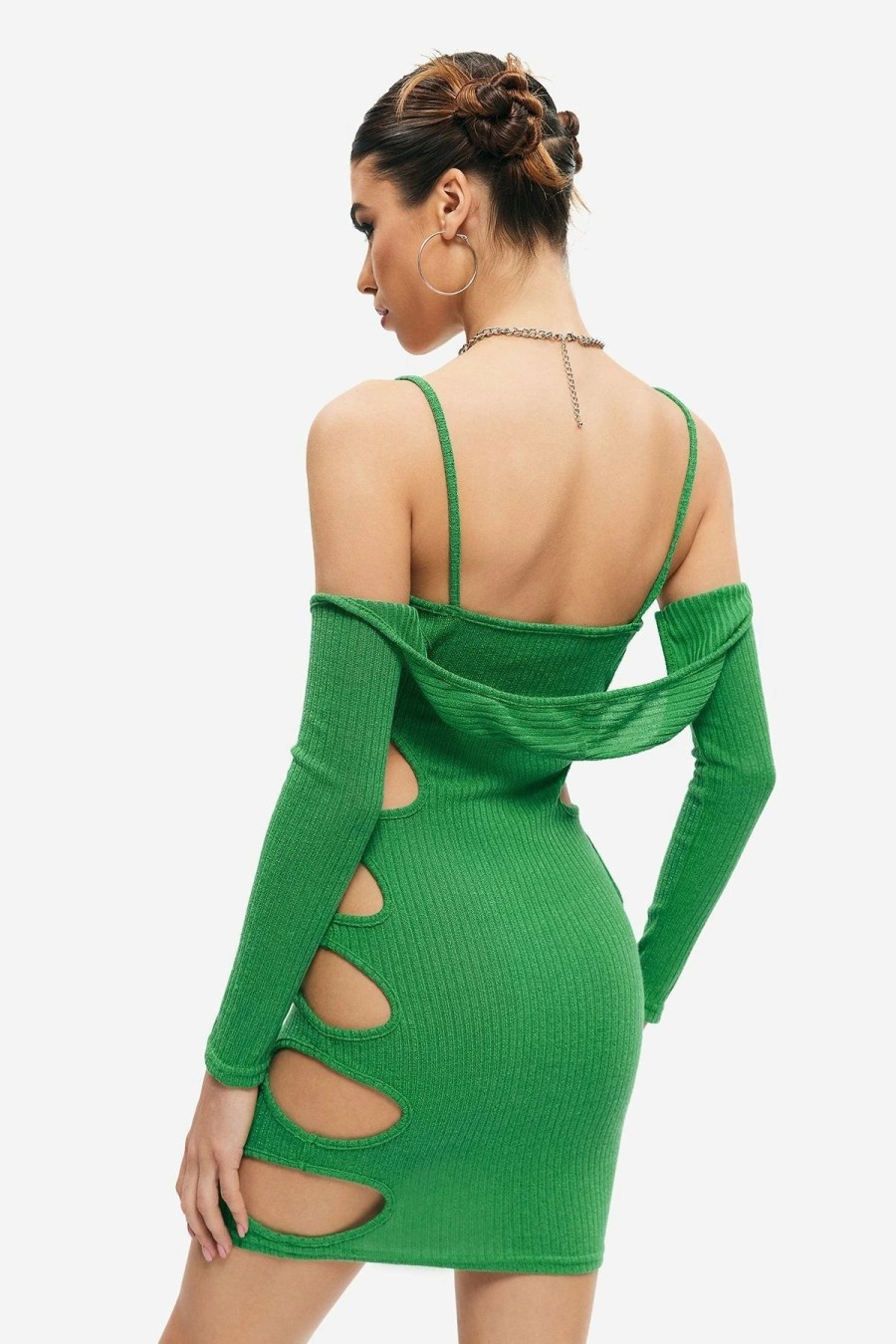 Clearance * Solado Two Piece Cut Out Knitted Backless Mini Dress Green