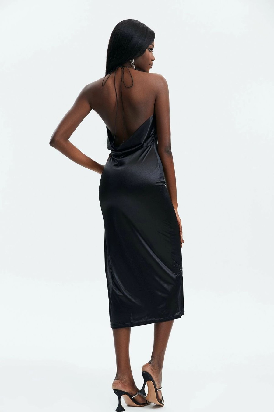 Hot * Solado Backless Split Detail Cami Maxi Dress Black