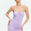 New * Solado Pleated Off Shoulder Solid Mini Dress Plum