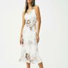 Online * Solado Abstract Print Cowl Neck Backless Midi Dress White