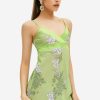 New * Solado Mesh Splicing Floral Printed Backless Mini Dress Lightgreen