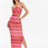 Wholesale * Solado Striped Print Split Hem Maxi Dress Deeppink