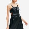 Hot * Solado Ruched Cut Out Pu Leather Mini Dress Black