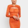 Wholesale * Solado Cut Out Ruched Bodycon Mini Dress Orange