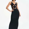 Hot * Solado Solid Backless Cut Out Maxi Dress Black