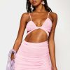 Clearance * Solado Plunging Neck Cut Out Backless Mesh Mini Dress Pink