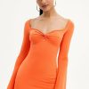 Wholesale * Solado Sweetheart Twist Front Flared Sleeve Mini Dress Orange