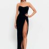 Best * Solado Off Shoulder Split Hem Velvet Maxi Dress Black