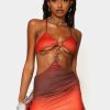 New * Solado Gradient Ring Decor Halter Neck Backless Mini Dress Red