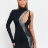 Online * Solado Cut Out Sequin Splicing One Sleeve Mini Dress Black