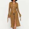 Hot * Solado Split Hem Open Back Long Sleeve Maxi Dress Darkgoldenrod