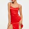 Hot * Solado Satin Split Hem Solid Backless Mini Dress