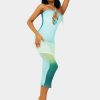 Hot * Solado Mesh Gradient Lace Up Halter Neck Maxi Dress Aqua