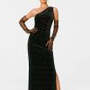 Clearance * Solado One Shoulder Rhinestone Decor Split Hem Maxi Dress Without Gloves Black