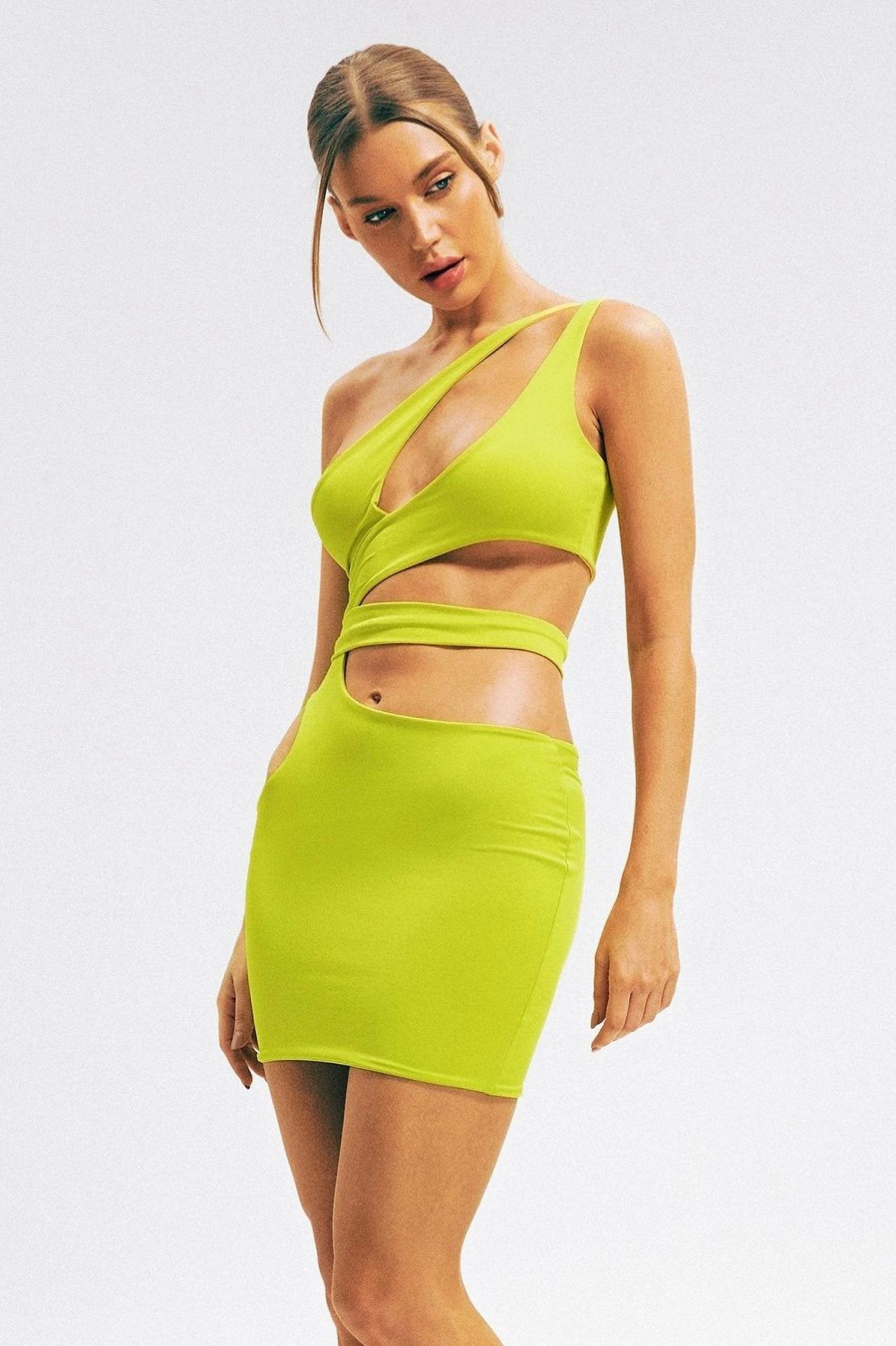 Wholesale * Solado One Shoulder Cut Out Bodycon Mini Dress Yellowgreen