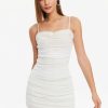 Hot * Solado Lace Trim Mesh Ruched Mini Dress White