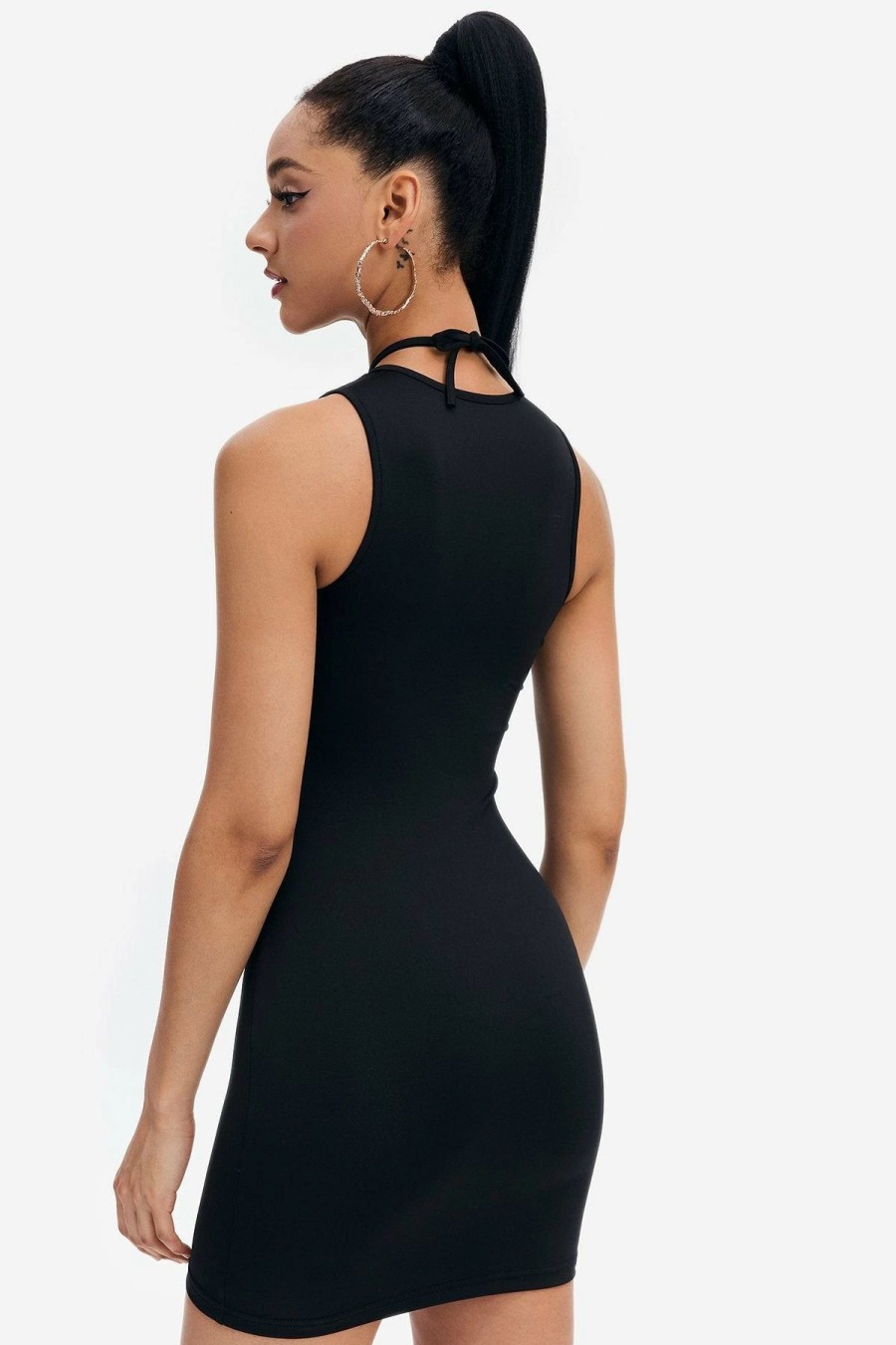 Online * Solado Cut Out Tie Detail Sleeveless Mini Dress Black