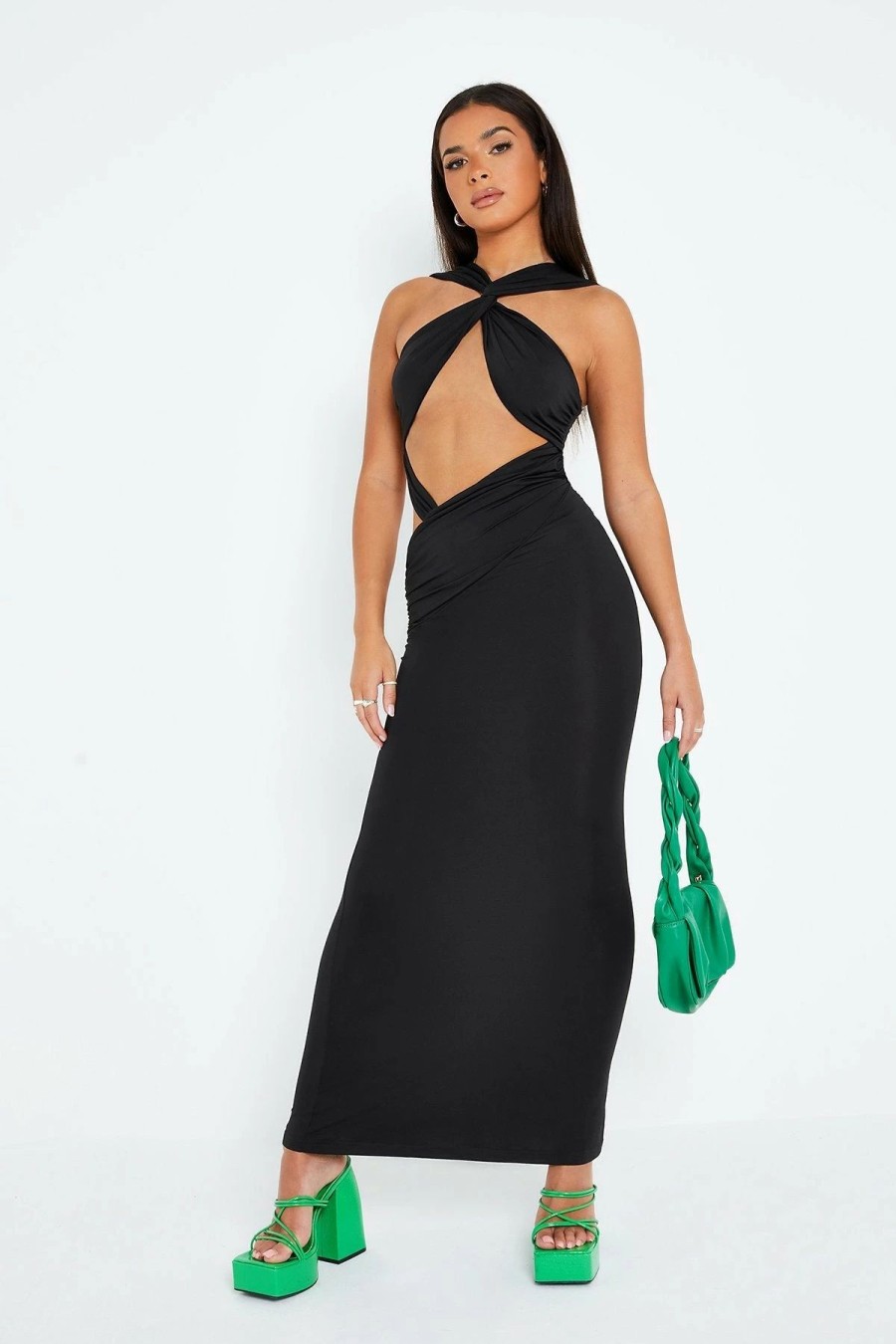 Best * Solado Twist Front Cut Out Mermaid Maxi Dress Black