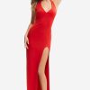 Clearance * Solado Halter Neck Backless Split Hem Maxi Dress Red